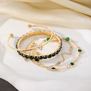 4Pcs Fashion Snake Green Bangle Bracelet Set